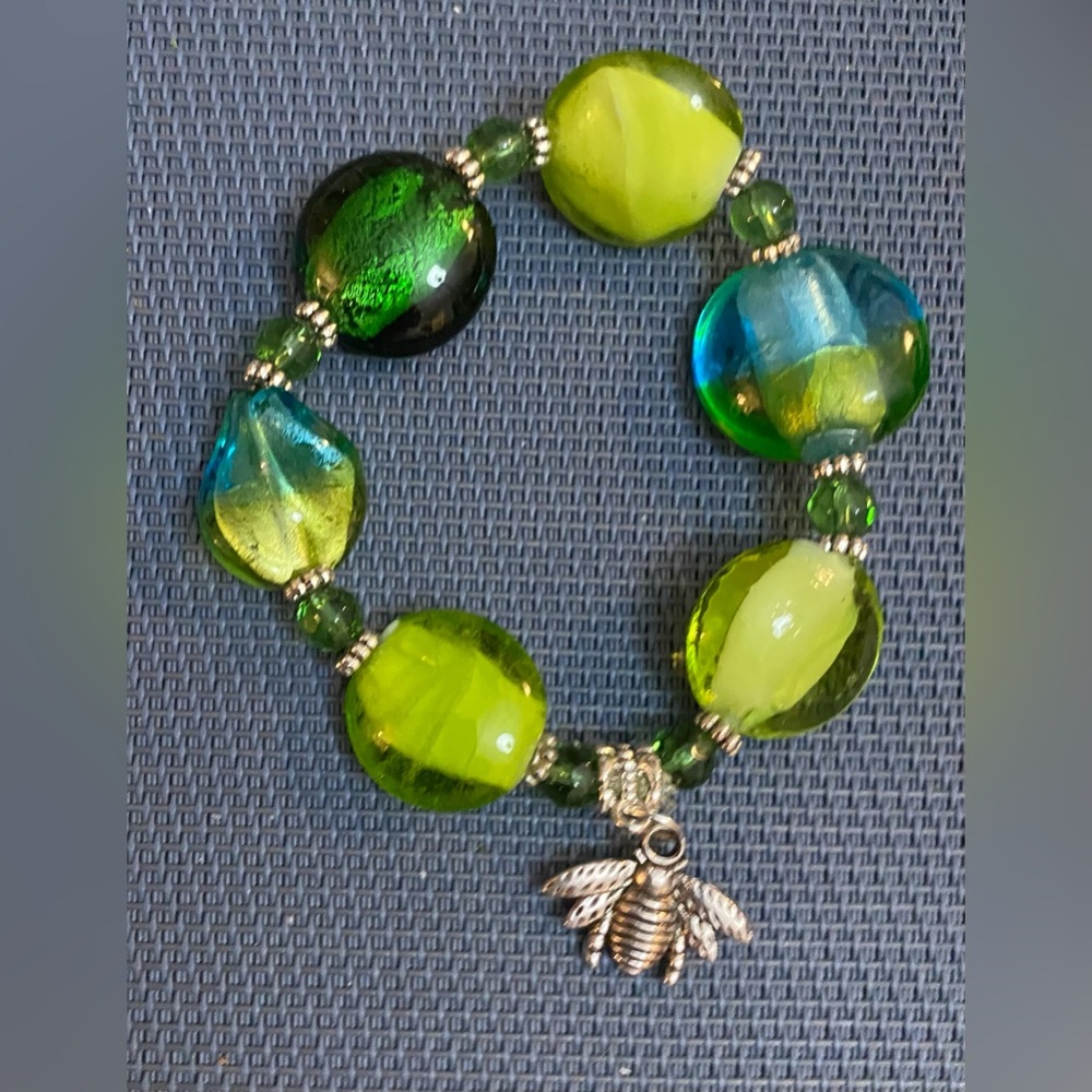 NEW Teal/Green Lampwork glass bracelet